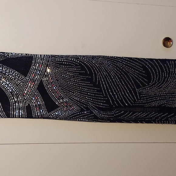 Banjul Black Semi Sheer One Shoulder Strap Gown with Silver Rhinestones Sz Small - Picture 3 of 16